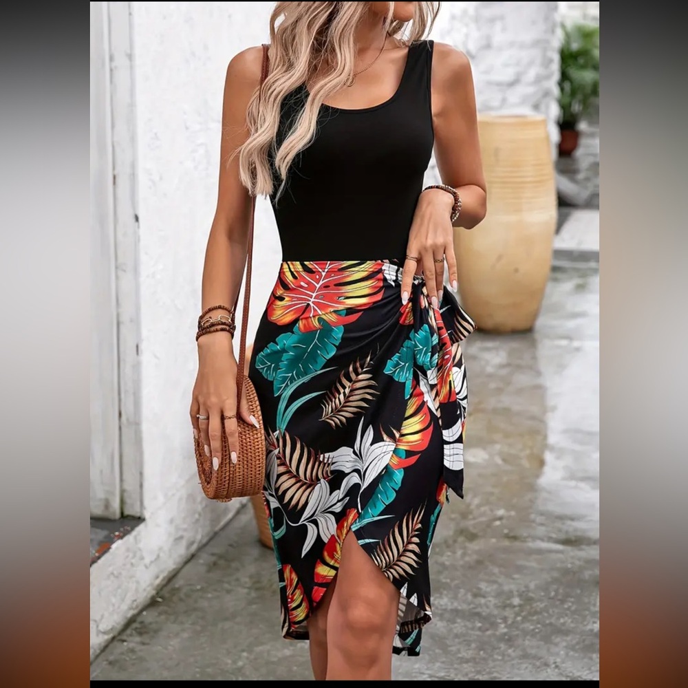 Elegant Black Floral Asymmetrical Dress